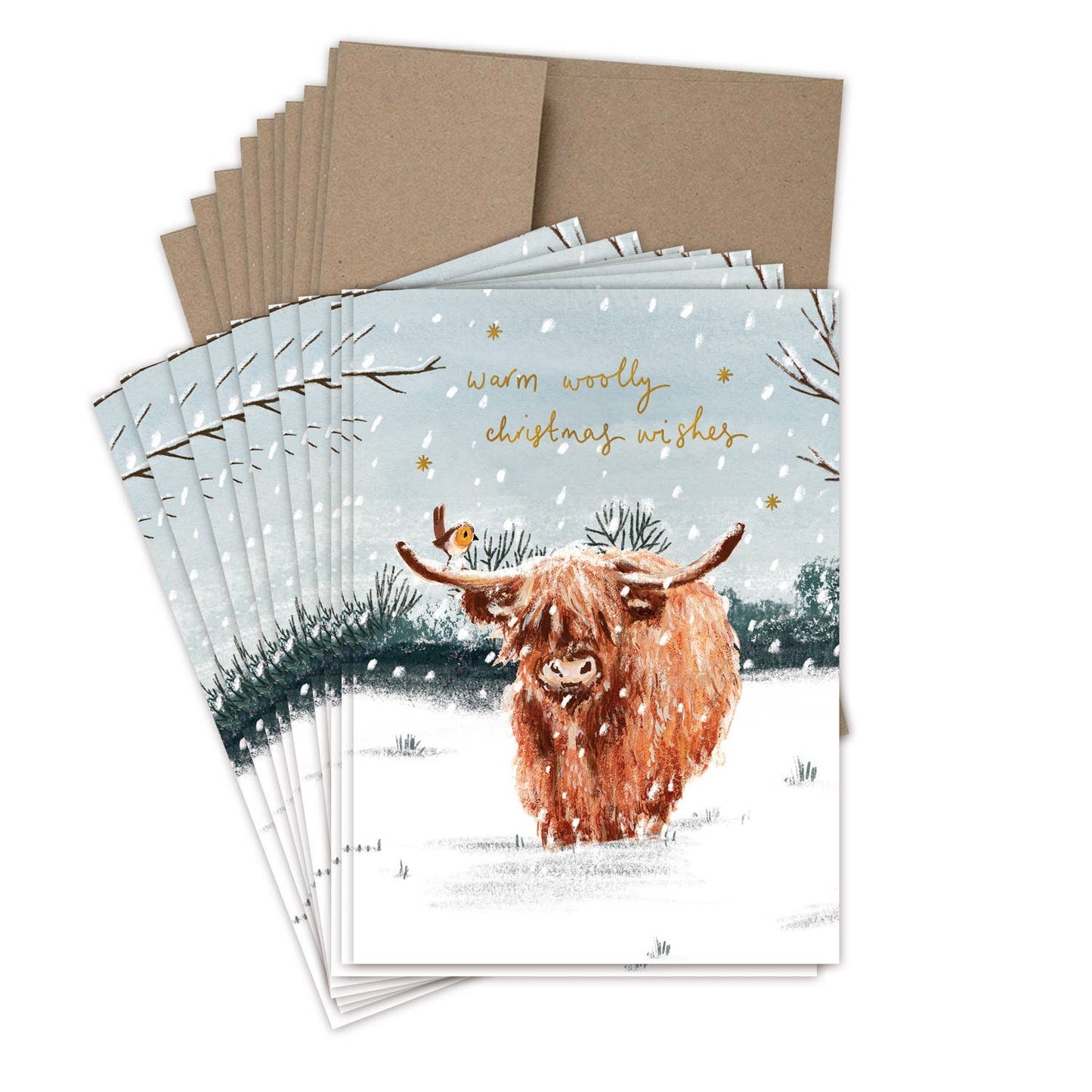 Biely & Shoaf - Highland Cow Woolly Wishes Boxed Holiday Cards - Set of 10