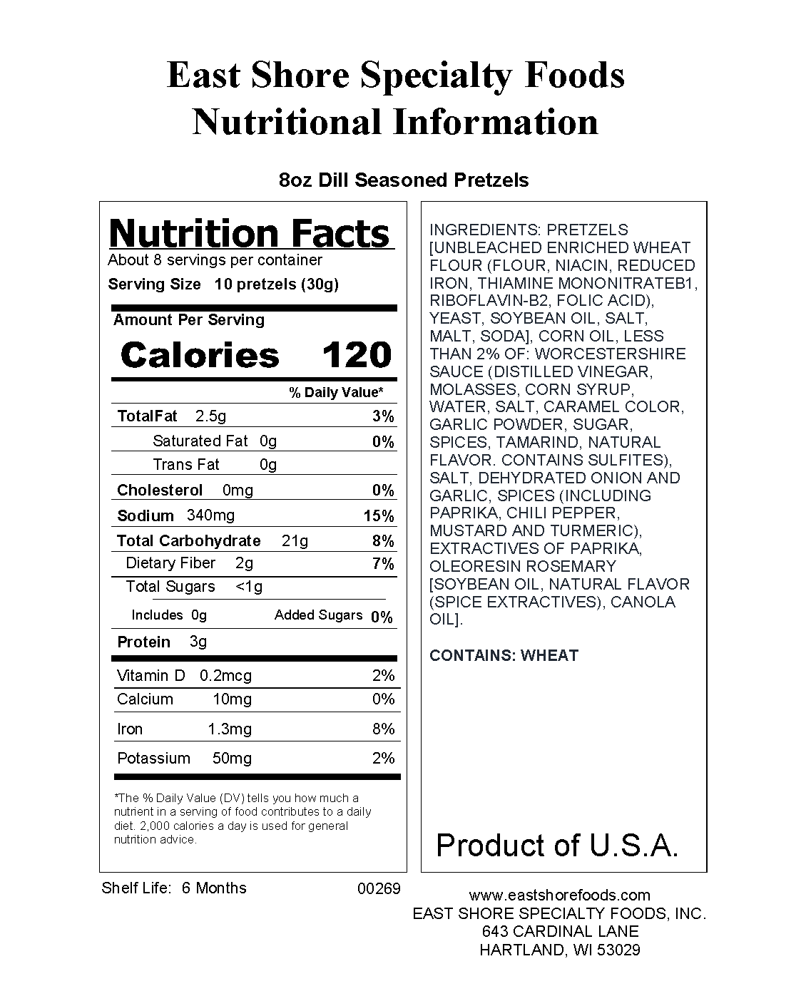 East Shore Specialty Foods, Inc. - East Shore Pretzels - Dill Seasoned Sourdough Pretzels - 8oz