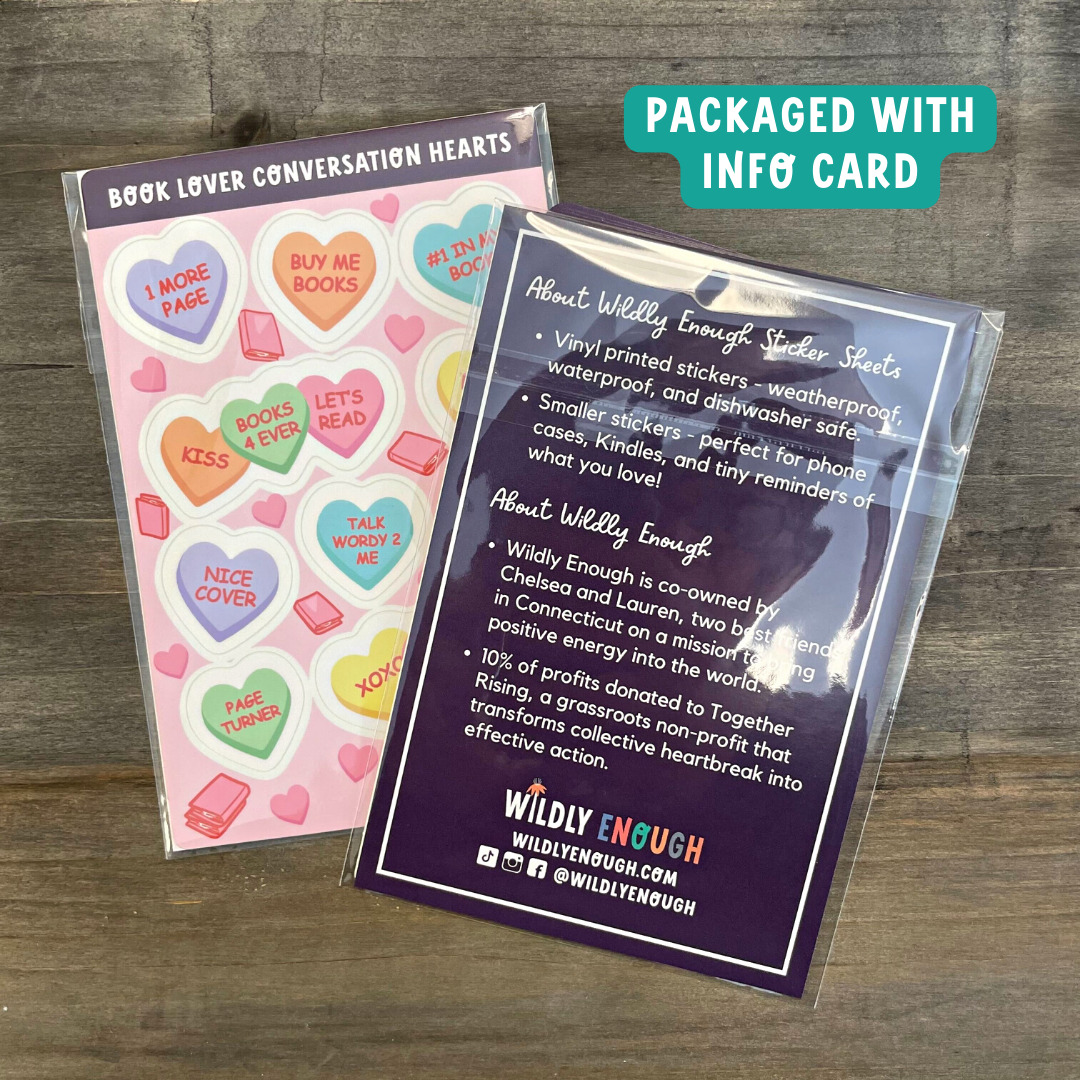 Wildly Enough - Book Lover Conversation Heart Sticker Sheet | Valentines Day