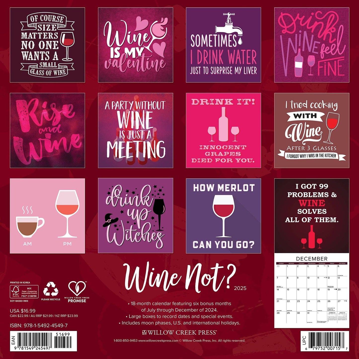 Wine Not? 2025 Wall Calendar