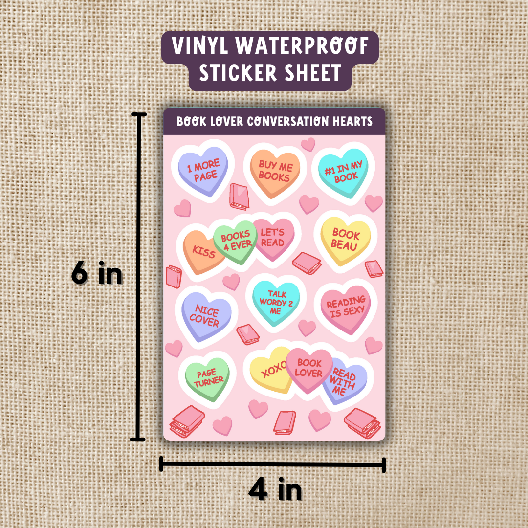 Wildly Enough - Book Lover Conversation Heart Sticker Sheet | Valentines Day