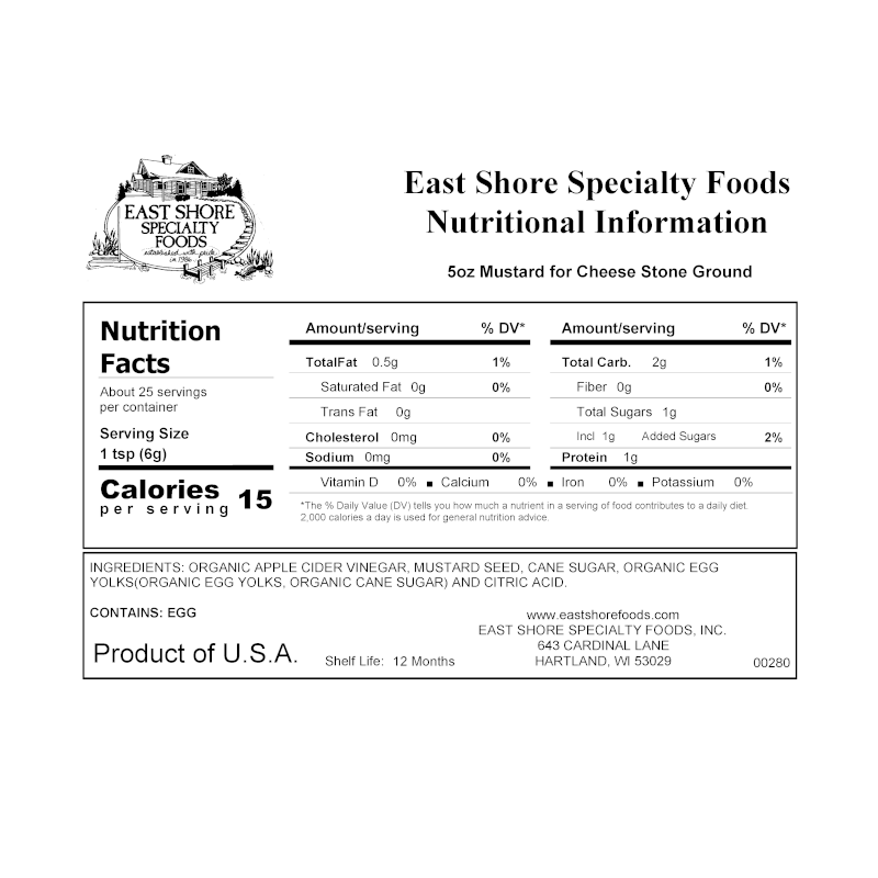 East Shore Specialty Foods, Inc. - East Shore Mustard - Mustard for Cheese Stone Ground - 5oz