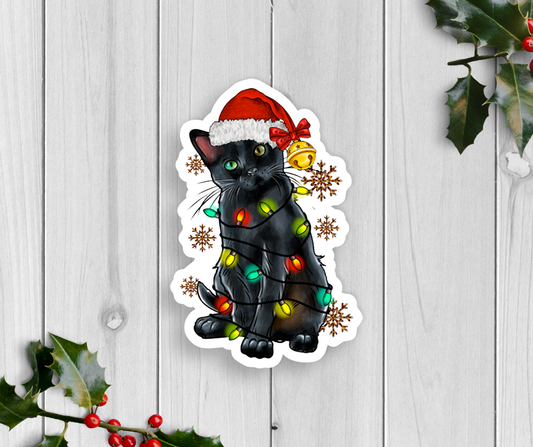Expression Design Co - Holiday Cat With Lights Vinyl Sticker