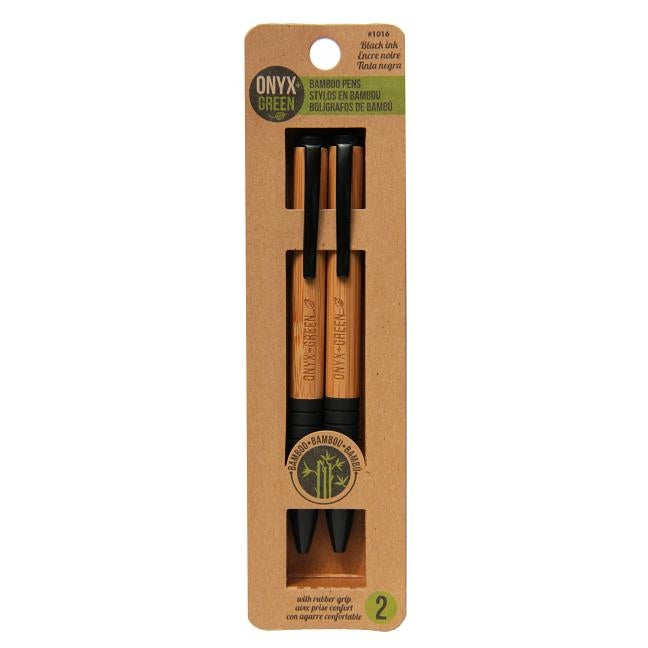 2pk Ballpoint Pens, Bambook/Corn Plastic, Rubber Grip, Medium, Black by Onyx + Green