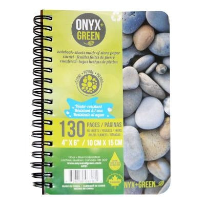 Notebook, 4x6, Side Coil, 65 Ruled Sheets, Stone Paper by Onyx + Green