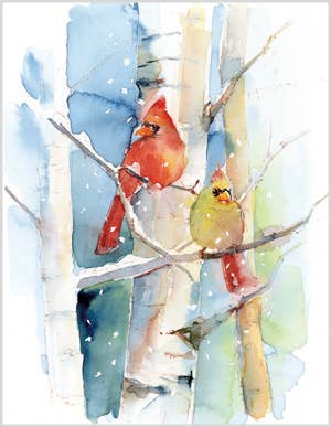 Blank Note Card - Cardinal Pair on Birch