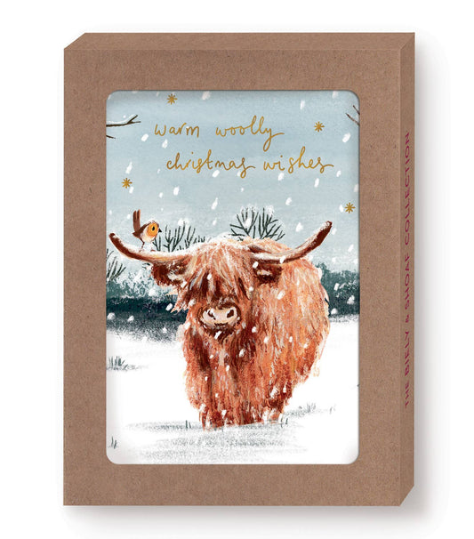 Biely & Shoaf - Highland Cow Woolly Wishes Boxed Holiday Cards - Set of 10