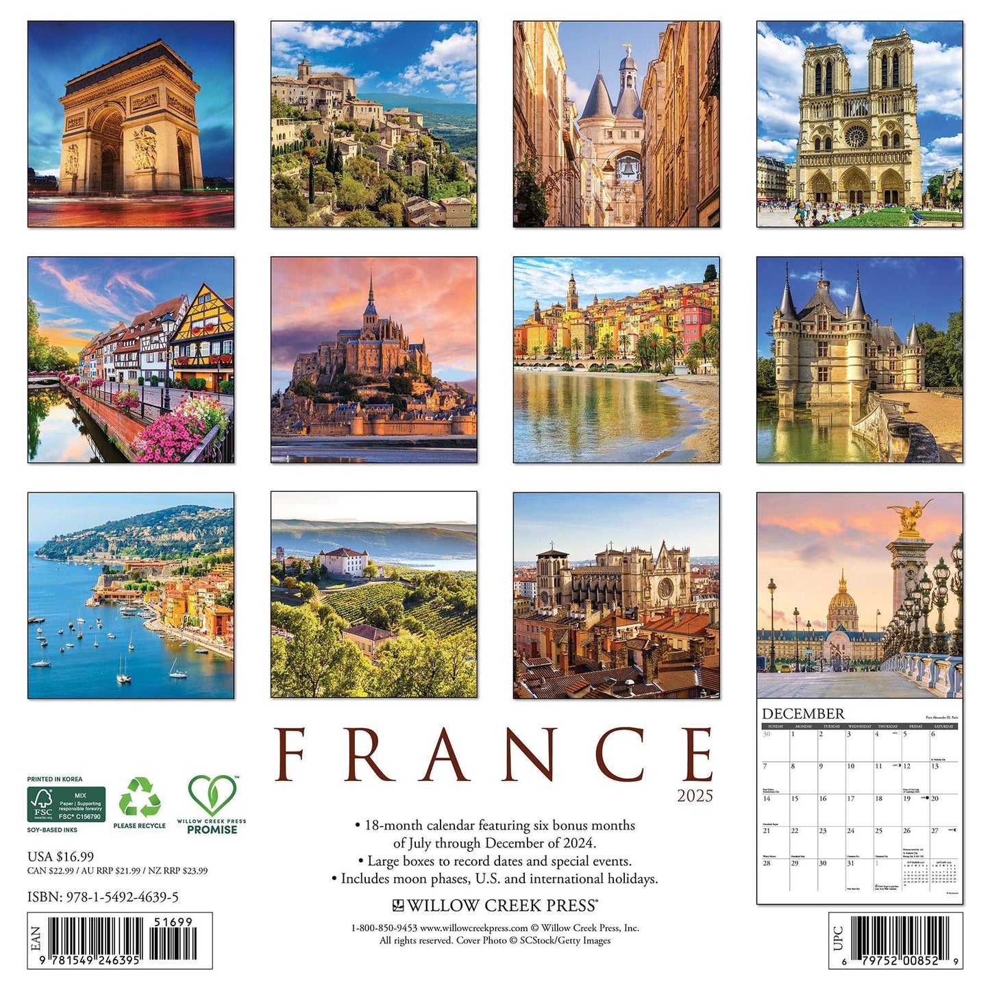 France  2025 Wall Calendar