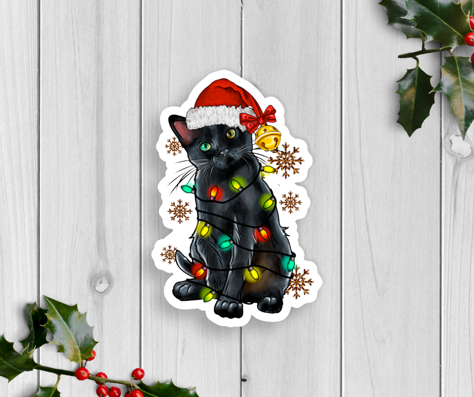 Expression Design Co - Holiday Cat With Lights Vinyl Sticker