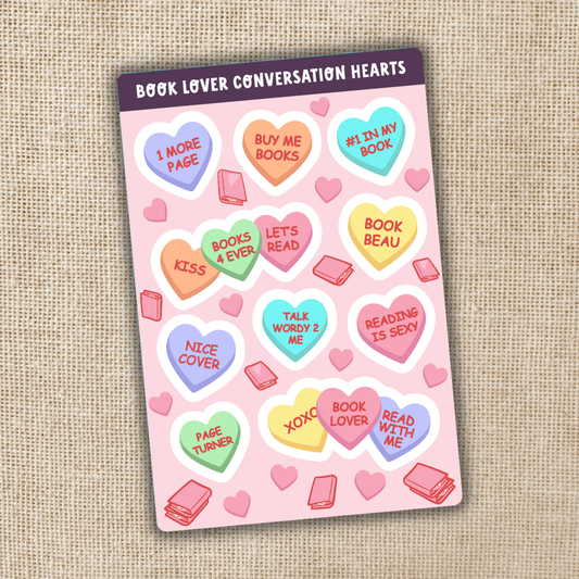 Wildly Enough - Book Lover Conversation Heart Sticker Sheet | Valentines Day