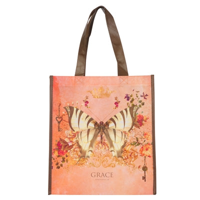 Christian Art Gifts Floral Butterfly Reusable Multicolor Shopping Tote Bag for Women: Grace - Eph. 2:8 - Easy-Hold, Durable, Collapsible, Religious Ha by Christian Art Gifts