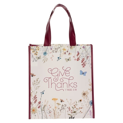 Christian Art Gifts Reusable Fashion Shopping Tote Bag for Women: Give Thanks - 1 Thessalonians 5:18 Inspirational Bible Verse Durable Handbag for Gro by Christian Art Gifts