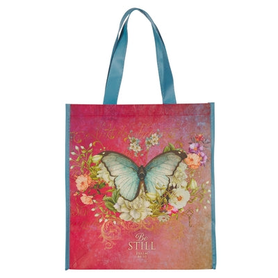 Christian Art Gifts Floral Butterfly Reusable Multicolor Shopping Tote Bag for Women: Be Still - Psalm 46:10, Easy-Hold, Durable, Collapsible Religiou by Christian Art Gifts